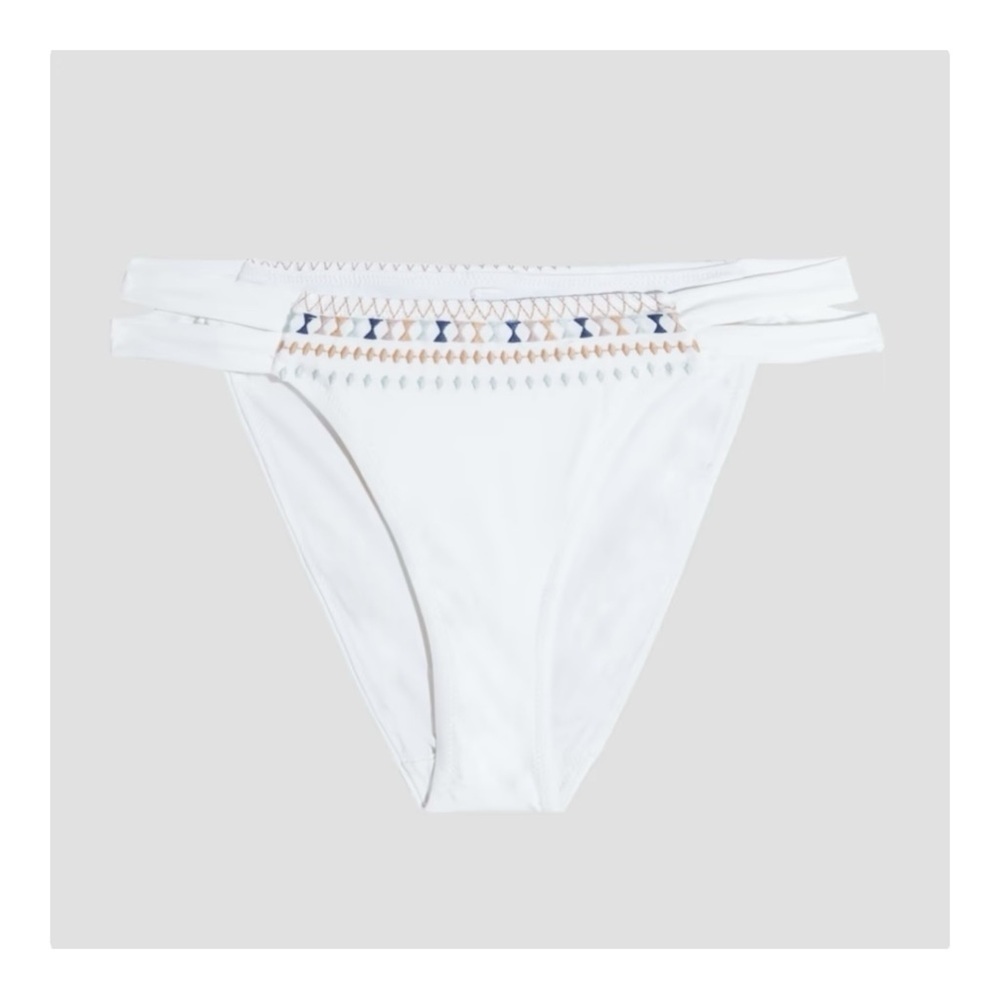 Tigerlily Lacamella High Tiger Embroidered Bikini Briefs In White NWT